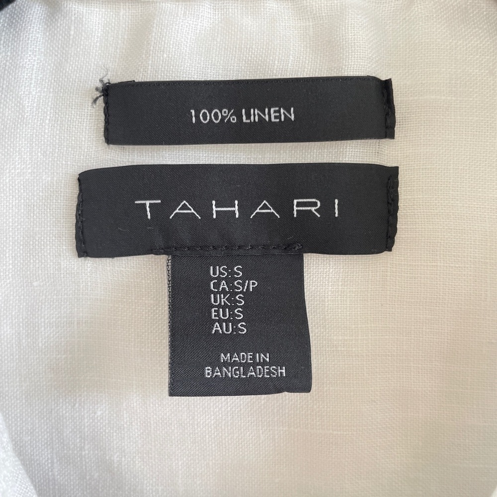 Tahari Tunic Women Small White 100% Linen Longline Button Down Shirt Roll Tab - Picture 4 of 9